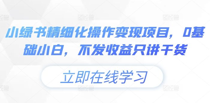 小绿书精细化操作变现项目，0基础小白，不发收益只讲干货
