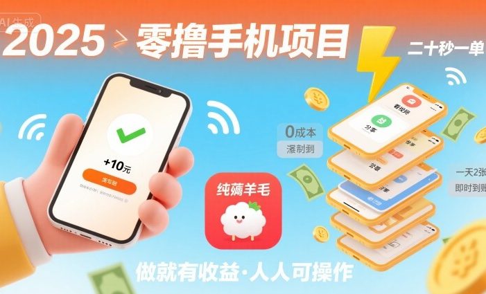 2025年零撸手机项目,二十秒一单,纯薅羊毛 一天2张+做就有