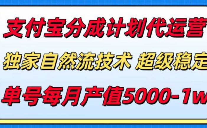 支付宝分成计划代运营,独家自然流技术,收益稳定,单号月产5000+