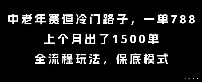 中老年赛道冷门路子,一单788,上个月出了1500单,全流程玩法,保底模式【揭秘】