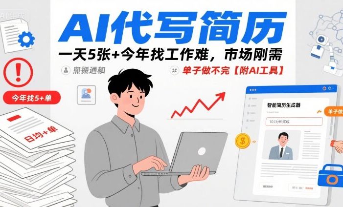 AI代写简历,一天5张+今年找工作难,市场刚需,单子做不完【附AI工具】