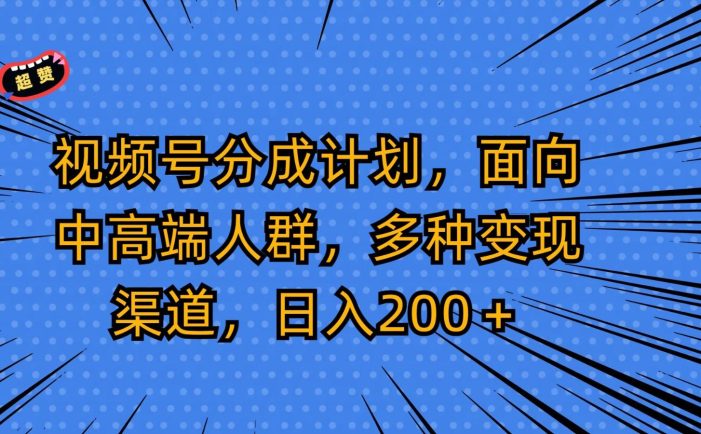 视频号分成计划,面向中高端人群,多种变现渠道,日入200+